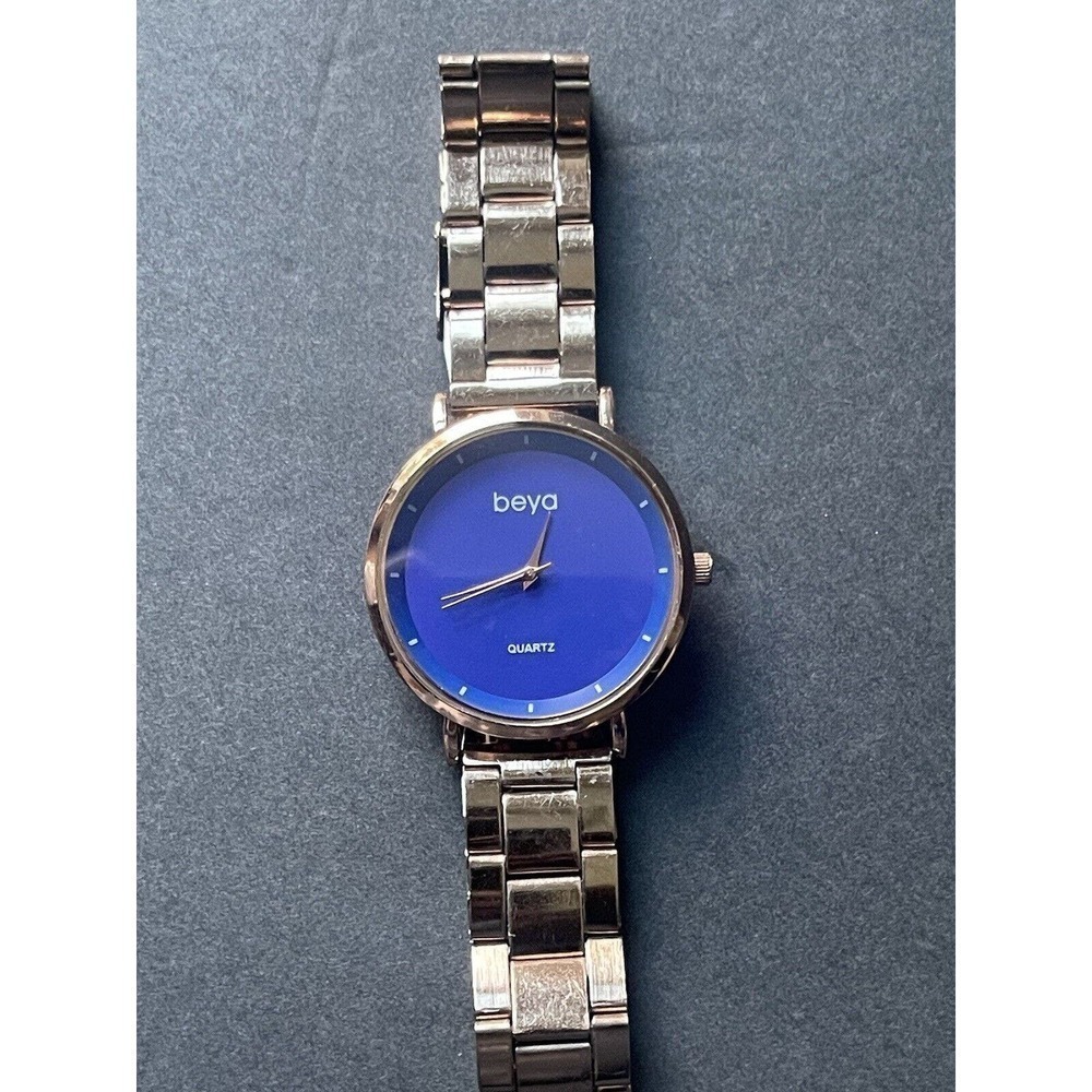 Beya Unisex Royal Blue Face Quartz Rose Gold Casual Workwear Dress Watch